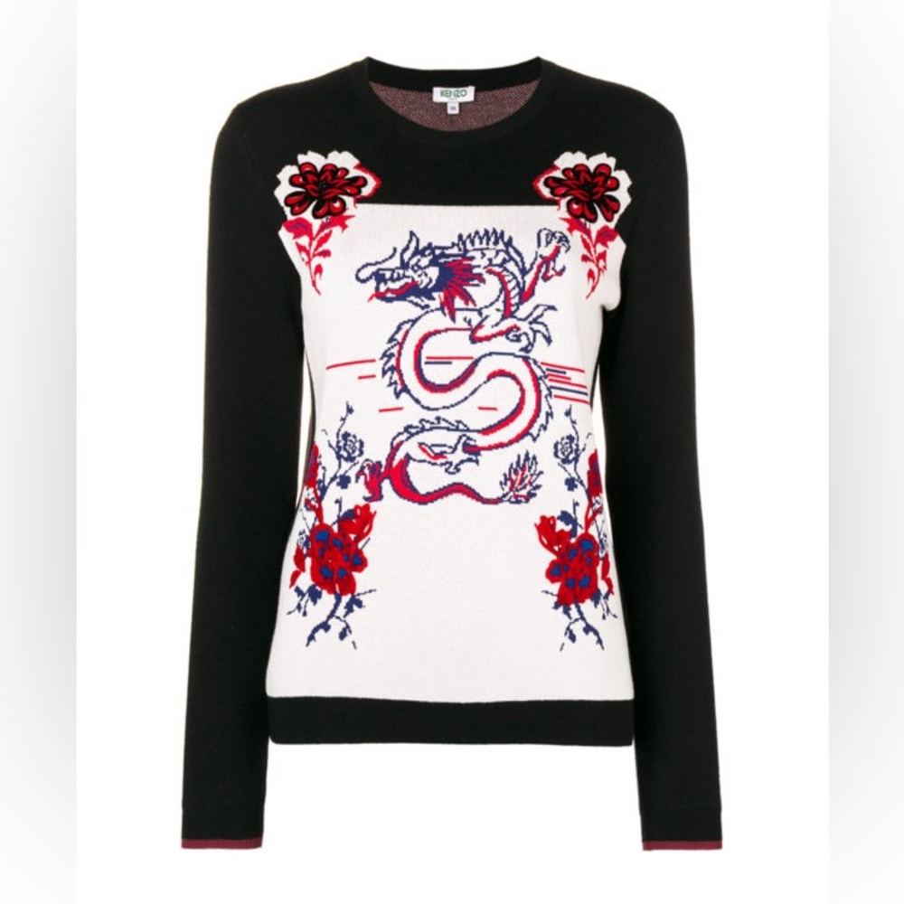 KENZO Dragon Wool Blend Jacquard Sweater Size Small - Picture 4 of 11